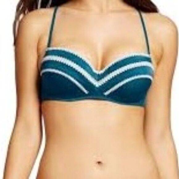 Shade & Shore Rainforest Teal Racerback Halter Bikini top, size 38C - Picture 1 of 6